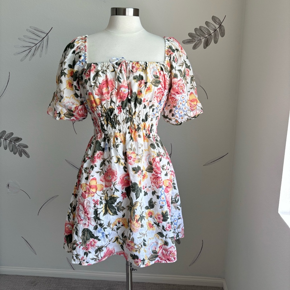 Faithfull the brand puff sleeve linen mini dress